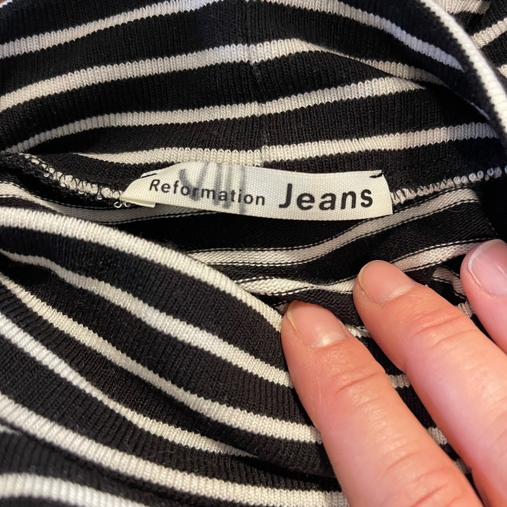 Reformation Jeans Striped Nadine Mock Neck Balloon Sleeve Dress - Picture 6 of 7